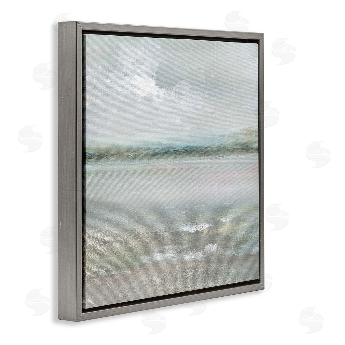 Nan Foggy Abstract Beach Landscape Distant Mountains Clouds   Gray Floating Frame Canvas Wall Art Print