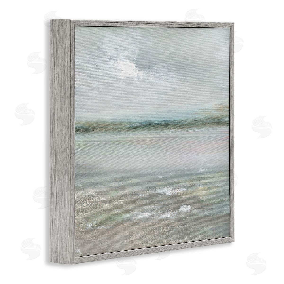Nan Foggy Abstract Beach Landscape Distant Mountains Clouds   Gray Framed Glicee Wall Art Print