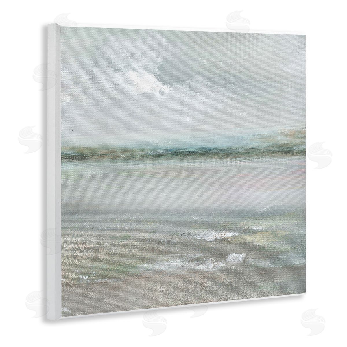Nan Foggy Abstract Beach Landscape Distant Mountains Clouds   Wooden Wall Plaque Art Print