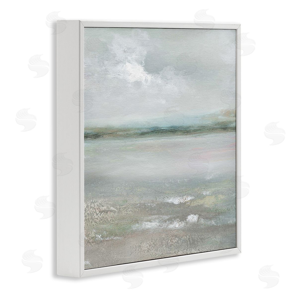Nan Foggy Abstract Beach Landscape Distant Mountains Clouds   White Framed Glicee Wall Art Print