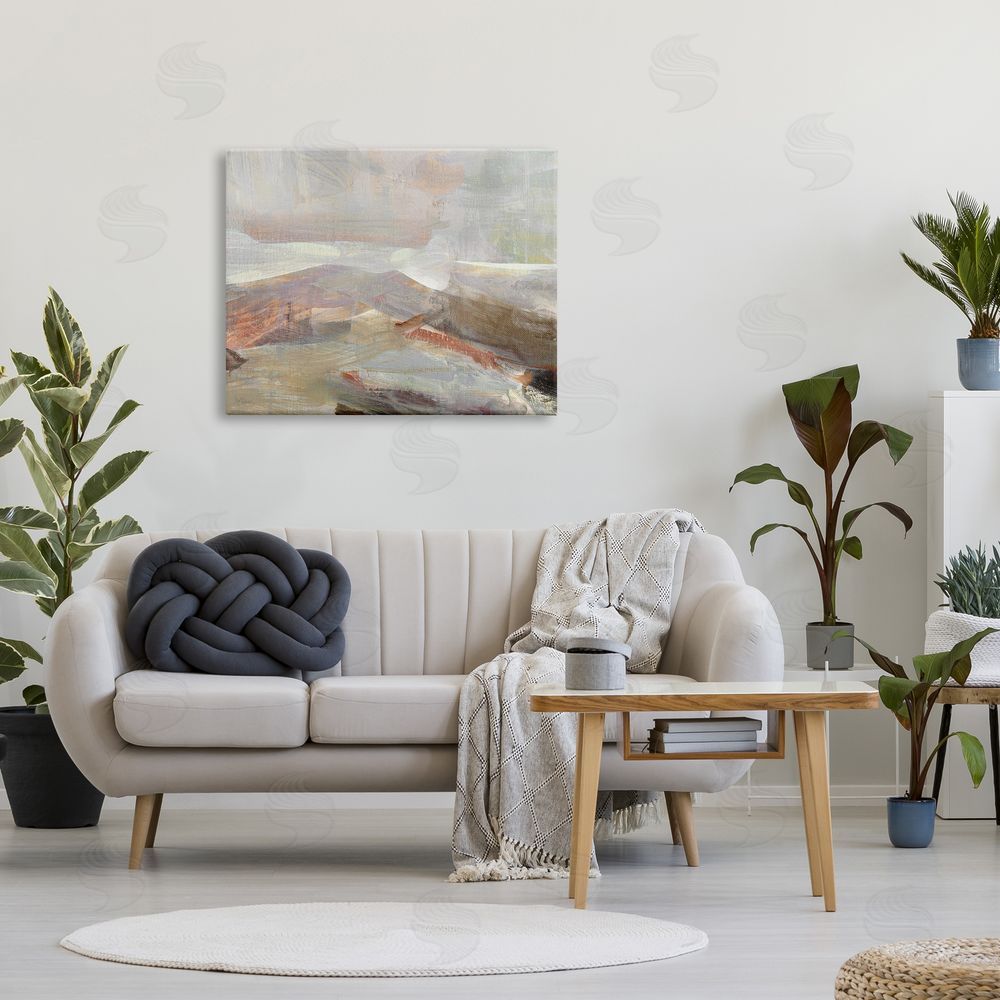 Carol Robinson Layered Abstract Thick Brushstrokes Neutral Browns Painting Canvas Wall Art Print in Room