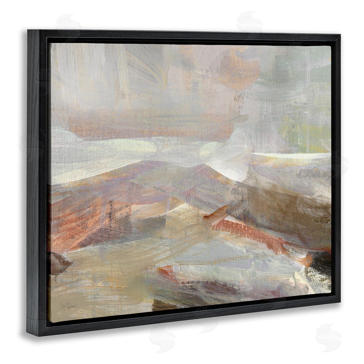 Carol Robinson Layered Abstract Thick Brushstrokes Neutral Browns Painting Black Floating Frame Canvas Wall Art Print