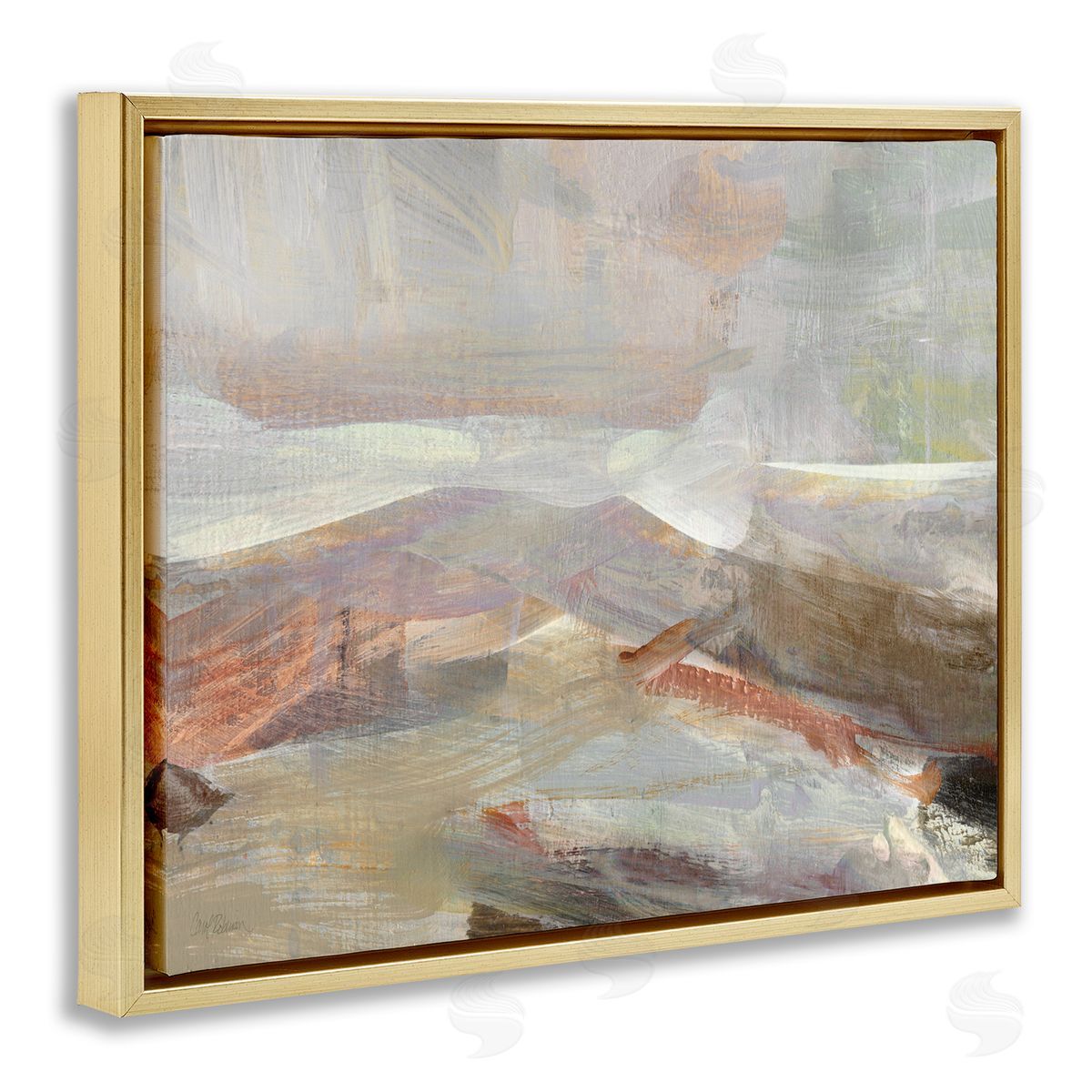 Carol Robinson Layered Abstract Thick Brushstrokes Neutral Browns Painting Gold Floating Frame Canvas Wall Art Print