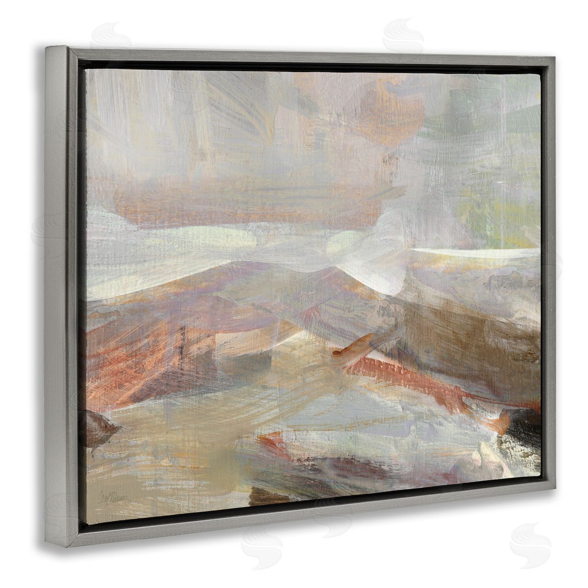 Carol Robinson Layered Abstract Thick Brushstrokes Neutral Browns Painting Gray Floating Frame Canvas Wall Art Print