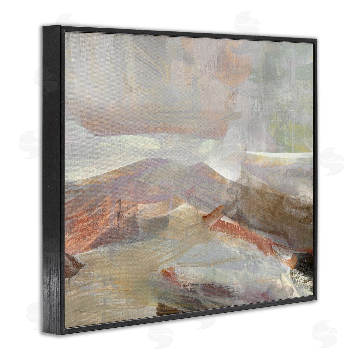 Carol Robinson Layered Abstract Thick Brushstrokes Neutral Browns Painting Black Framed Giclee Wall Art Print