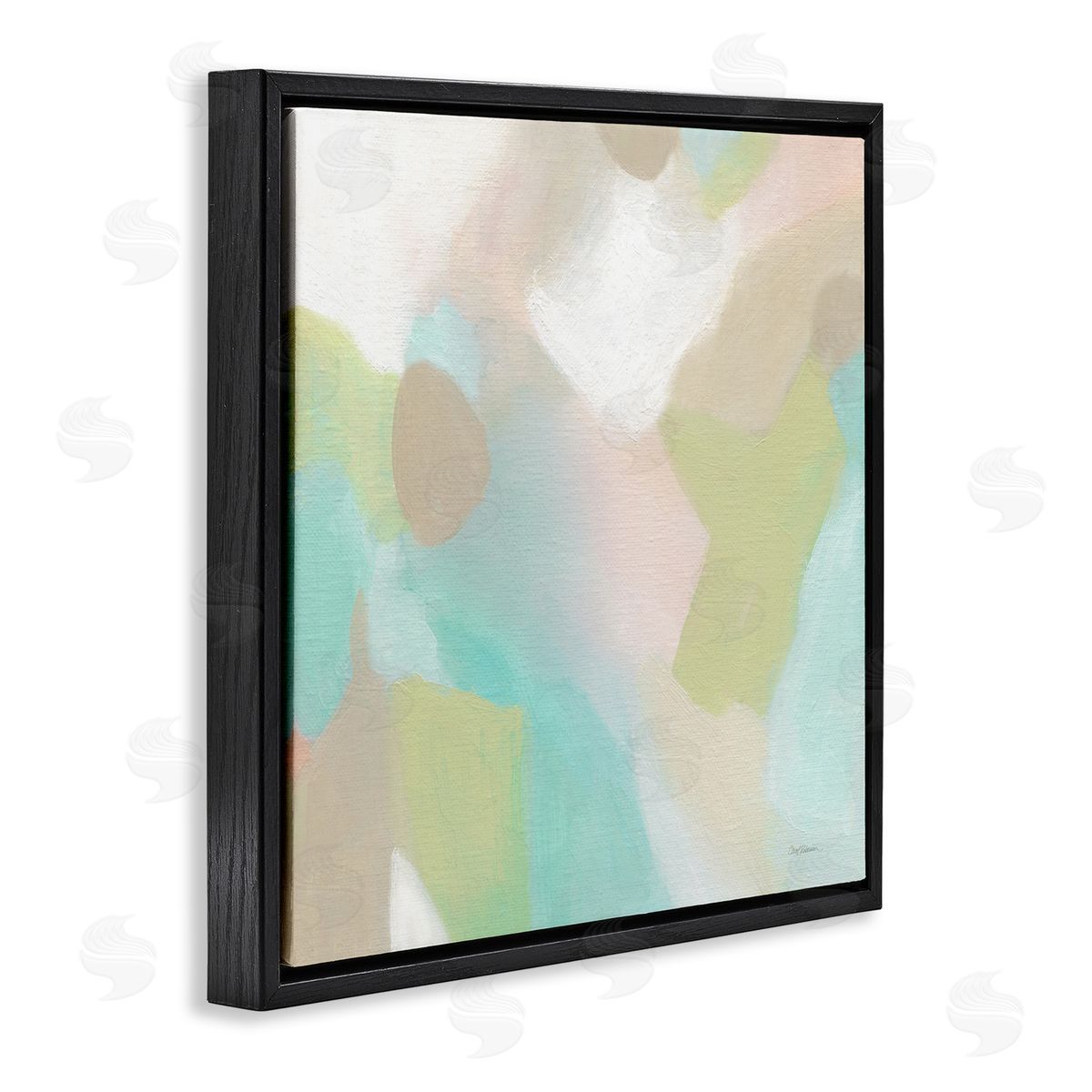 Carol Robinson Modern Fluid Pastel Shapes Soft Green Accent  Black Floating Frame Canvas Wall Art Print