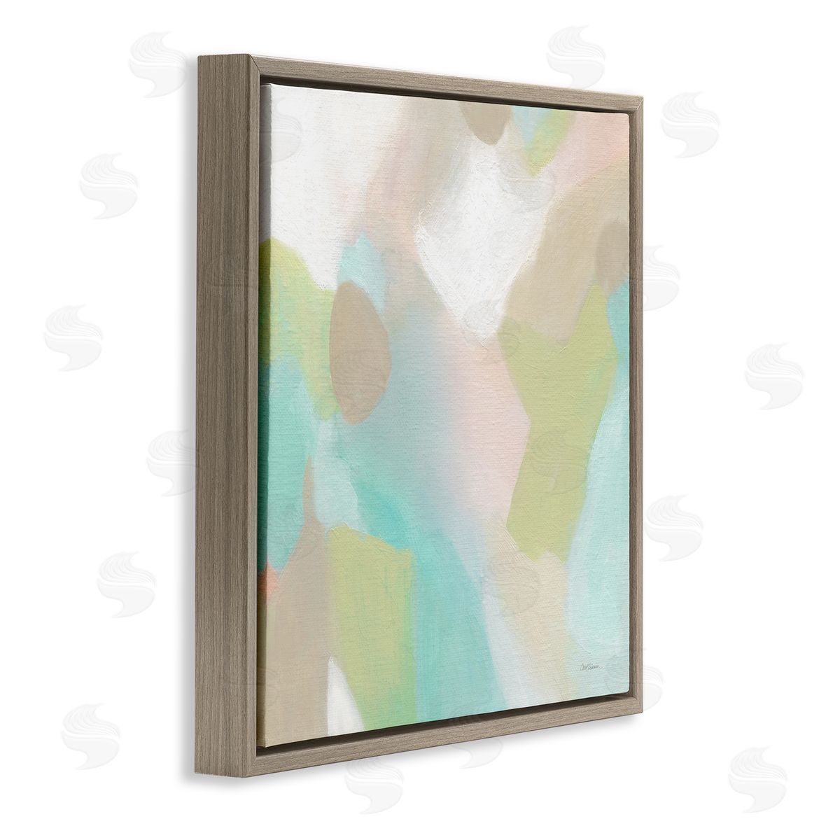 Carol Robinson Modern Fluid Pastel Shapes Soft Green Accent  Brown Floating Frame Canvas Wall Art Print