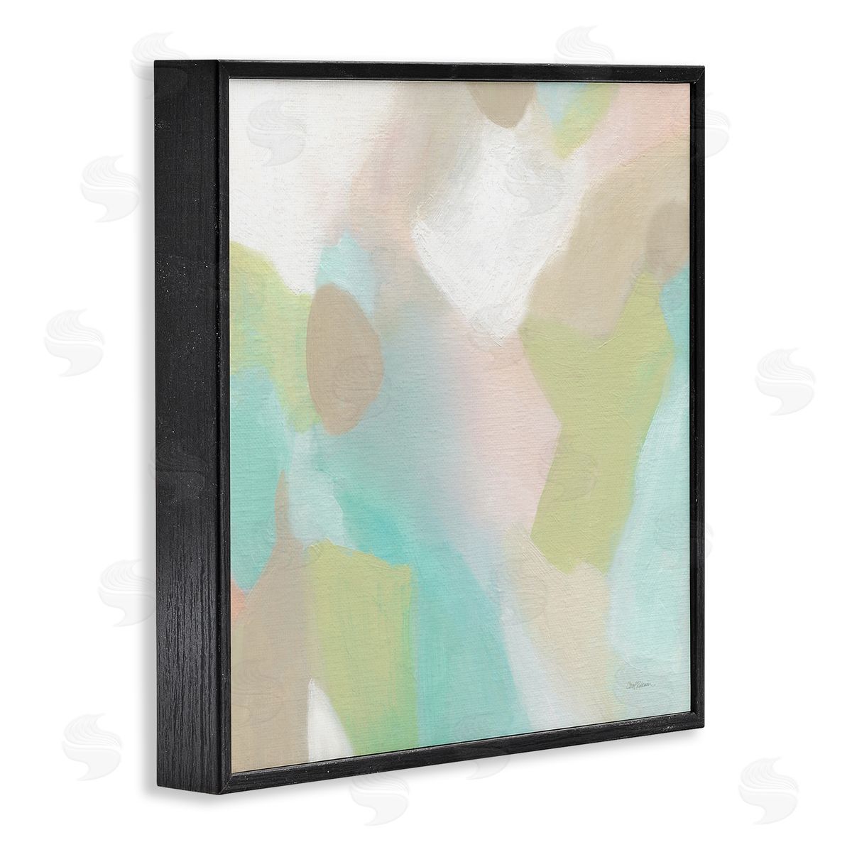 Carol Robinson Modern Fluid Pastel Shapes Soft Green Accent  Black Framed Glicee Wall Art Print