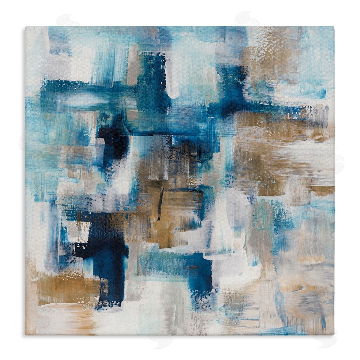 Stella Chang Dynamic Blocked Blue Square Brushstrokes Modern Design Stretched Canvas Wall Art Print