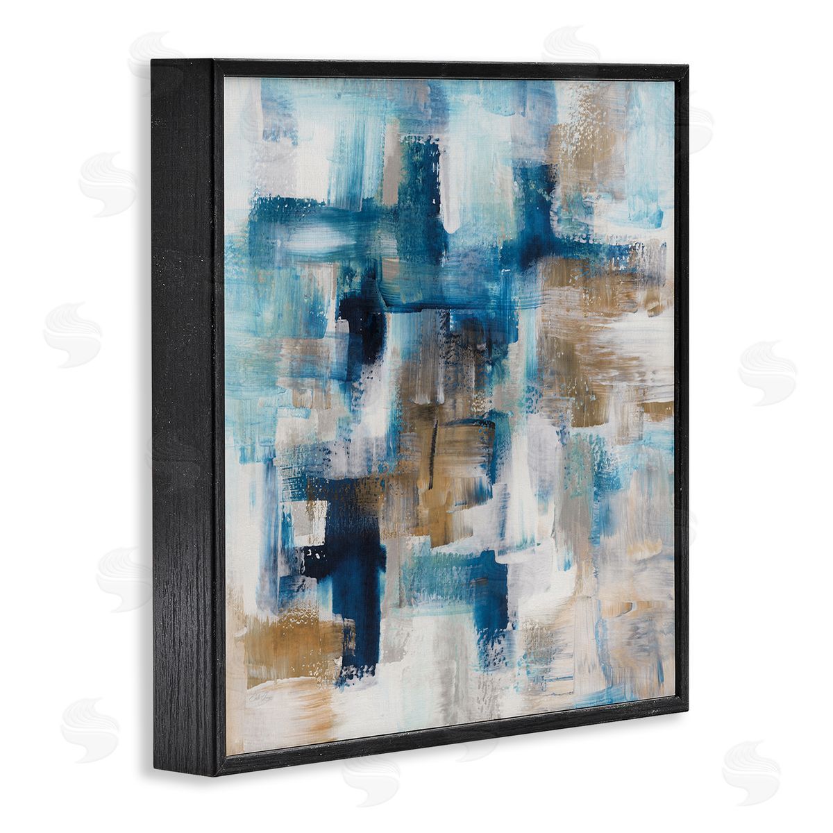 Stella Chang Dynamic Blocked Blue Square Brushstrokes Modern Design Black Framed Glicee Wall Art Print