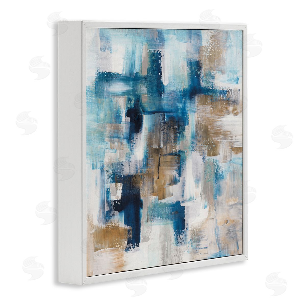 Stella Chang Dynamic Blocked Blue Square Brushstrokes Modern Design White Framed Glicee Wall Art Print
