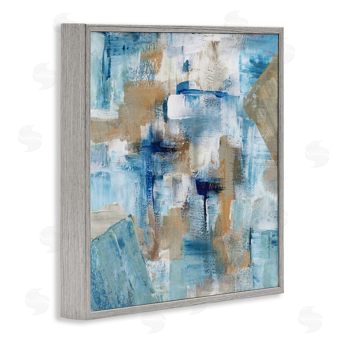 Stella Chang Layered Blue Brown Shapes Blocked Abstract Pattern Gray Framed Glicee Wall Art Print