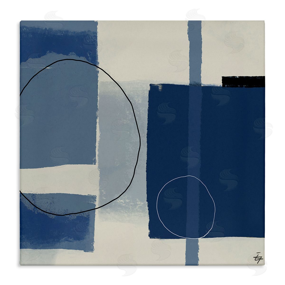 Elizabeth Hale Bold Blue Abstract Geometric Shapes Circles Squares Stretched Canvas Wall Art Print
