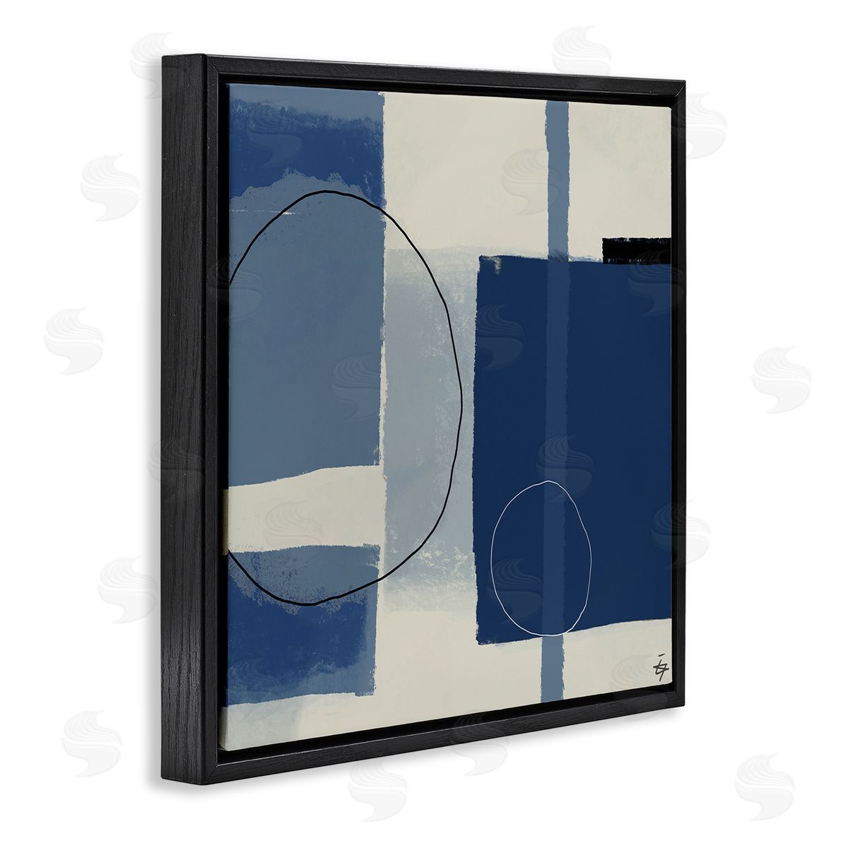 Elizabeth Hale Bold Blue Abstract Geometric Shapes Circles Squares Black Floating Frame Canvas Wall Art Print