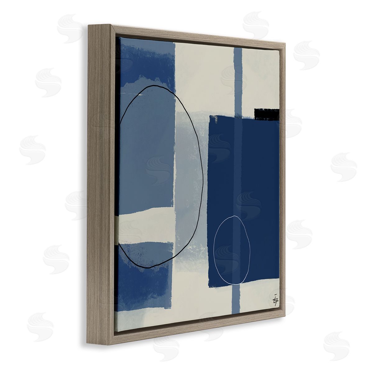 Elizabeth Hale Bold Blue Abstract Geometric Shapes Circles Squares Brown Floating Frame Canvas Wall Art Print