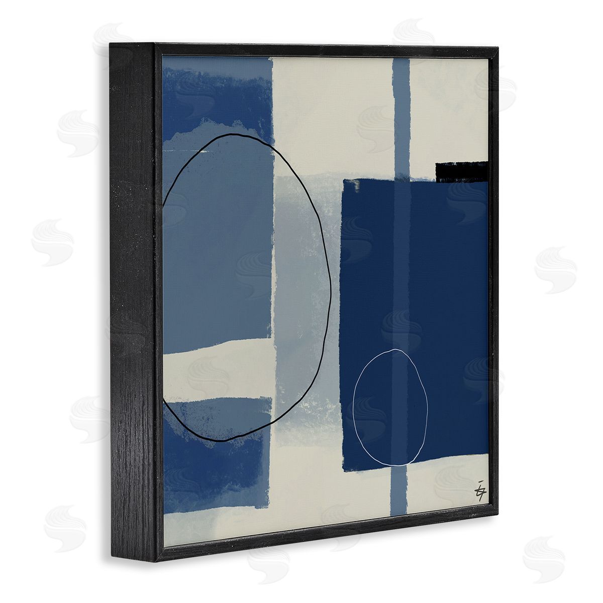 Elizabeth Hale Bold Blue Abstract Geometric Shapes Circles Squares Black Framed Glicee Wall Art Print