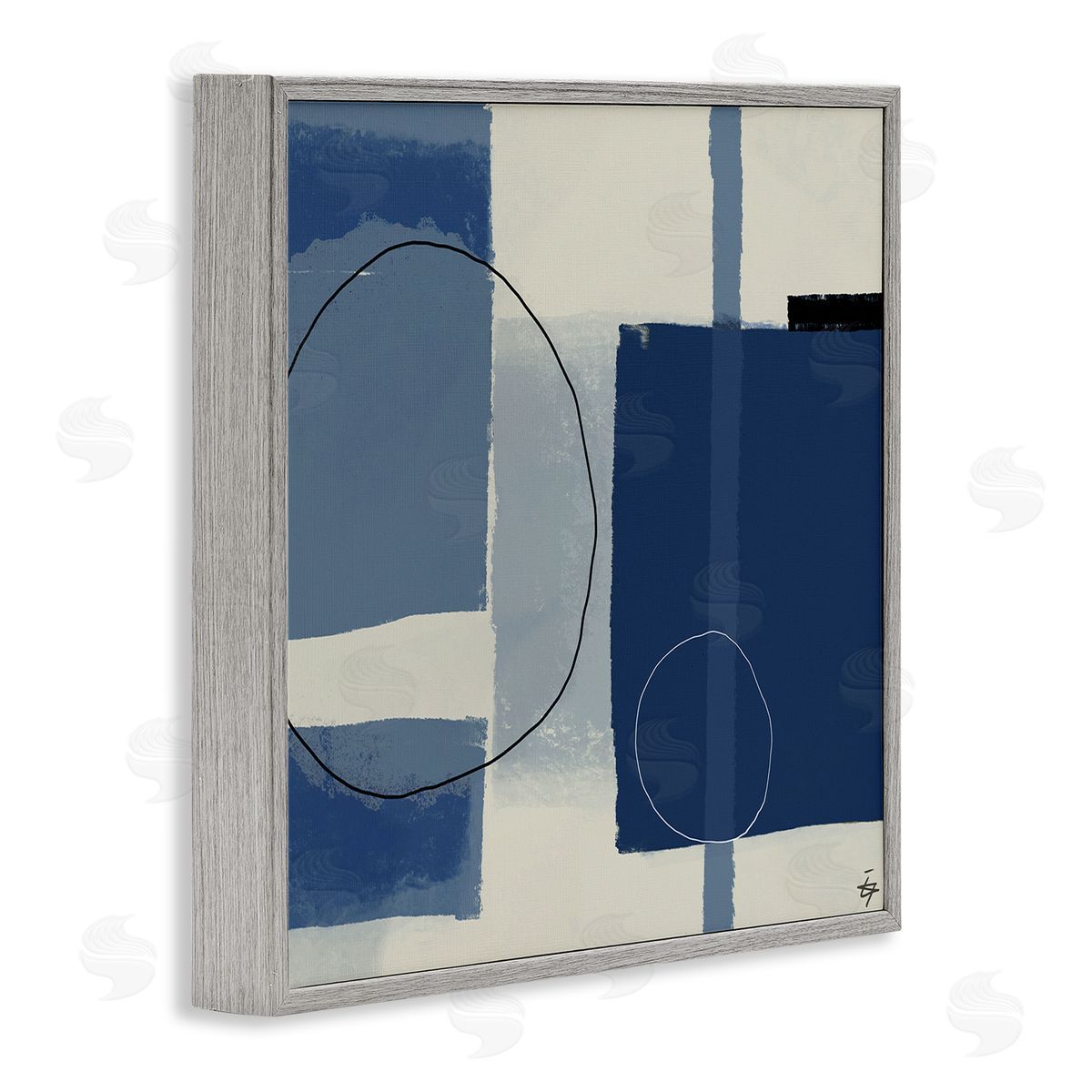 Elizabeth Hale Bold Blue Abstract Geometric Shapes Circles Squares Gray Framed Glicee Wall Art Print