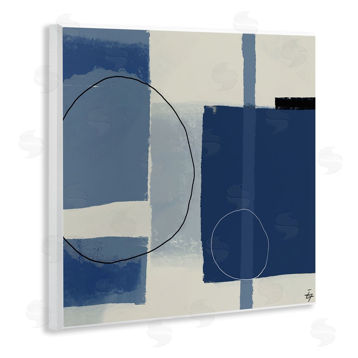 Elizabeth Hale Bold Blue Abstract Geometric Shapes Circles Squares Wooden Wall Plaque Art Print