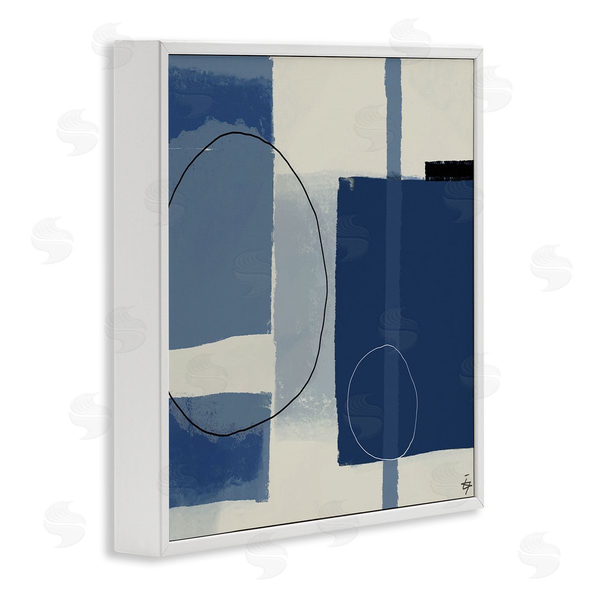 Elizabeth Hale Bold Blue Abstract Geometric Shapes Circles Squares White Framed Glicee Wall Art Print