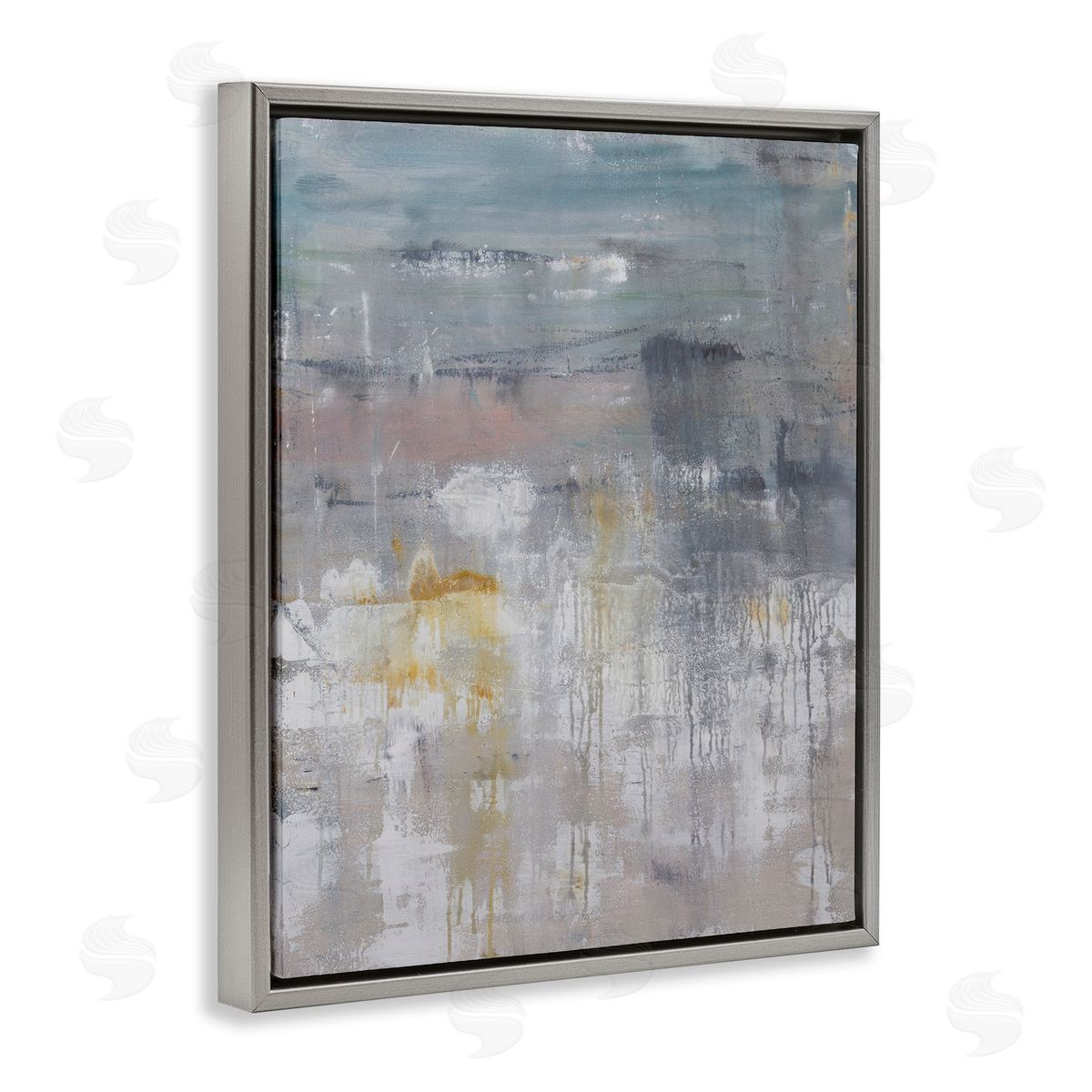 Hilary Winfield Enigmatic Paint Drip Contemporary Neutrals Yellow  Gray Floating Frame Canvas Wall Art Print