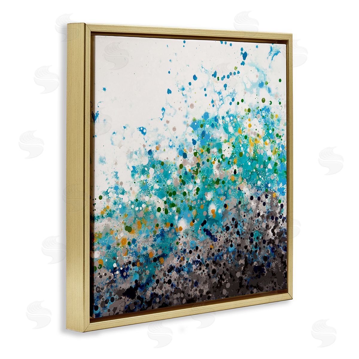 Hilary Winfield Abstract Paint Speckles Dots Bold Blues Yellows Gold Floating Frame Canvas Wall Art Print