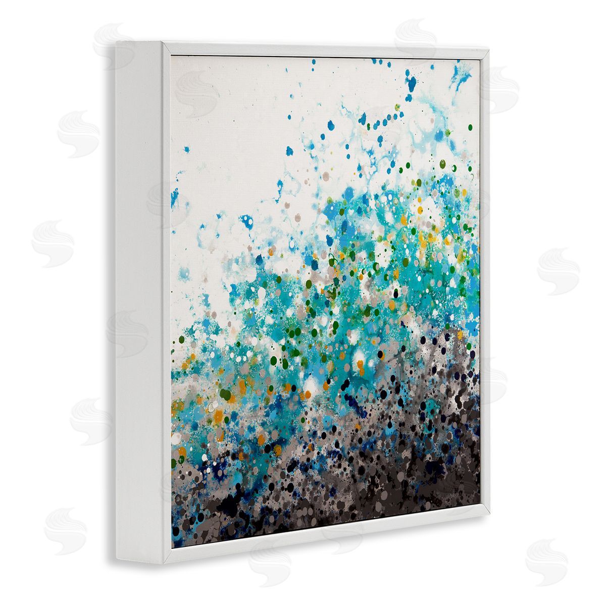 Hilary Winfield Abstract Paint Speckles Dots Bold Blues Yellows White Framed Glicee Wall Art Print