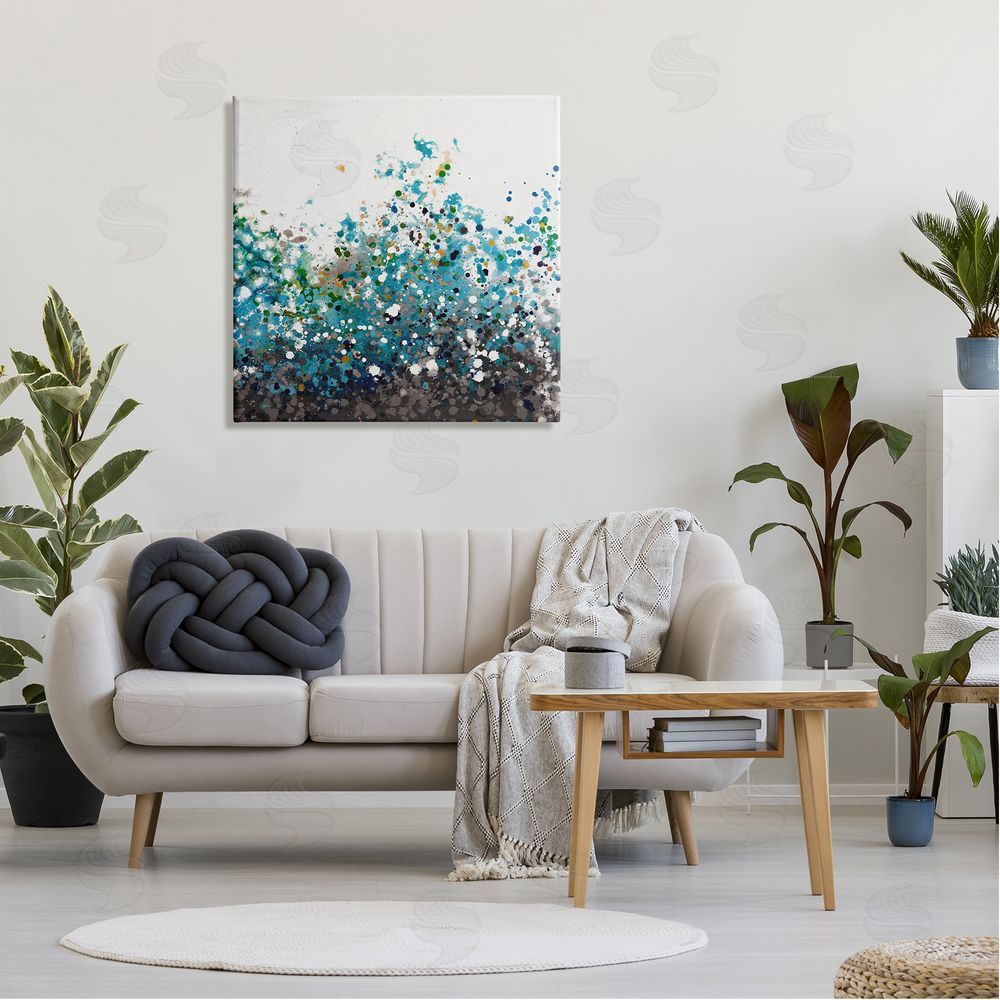 Hilary Winfield Opaque Speckled Blue Abstract Paint Splatter Canvas Wall Art in Room