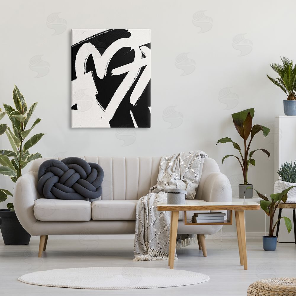 Leah Straatsma - NOT LICENSED YET Arrow Through Heart Black Contemporary Street  Canvas Wall Art Print in Room