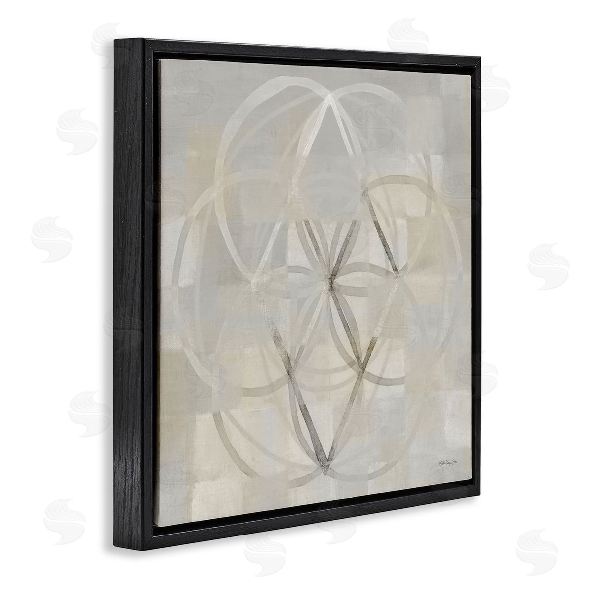 Stellar Design Studio Circular Fractal Abstract Neutral Tones Patterned Squares Black Floating Frame Canvas Wall Art Print