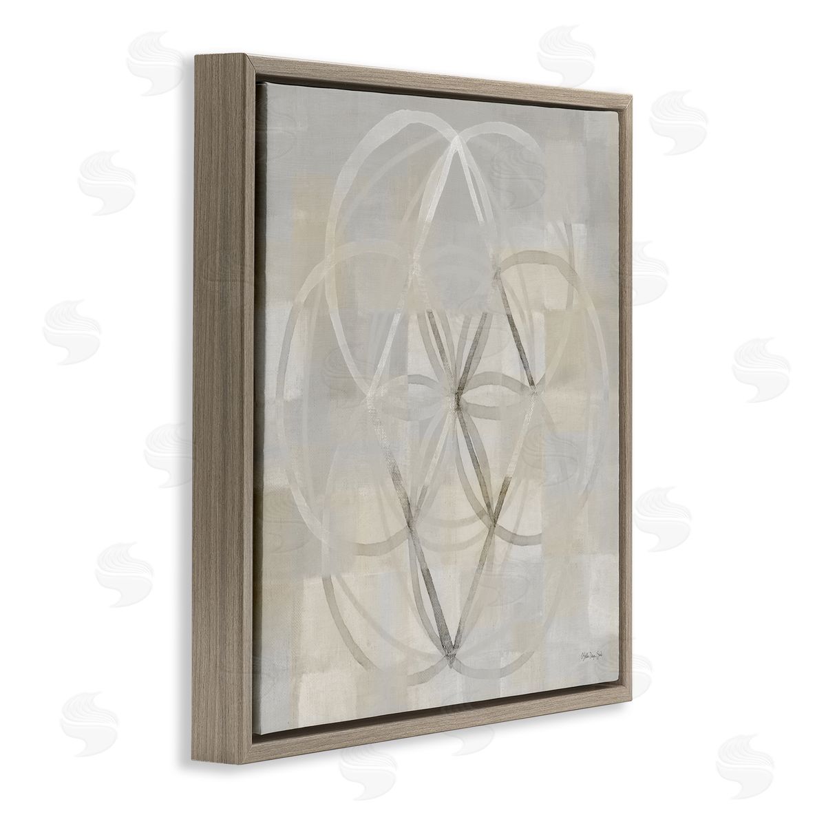 Stellar Design Studio Circular Fractal Abstract Neutral Tones Patterned Squares Brown Floating Frame Canvas Wall Art Print