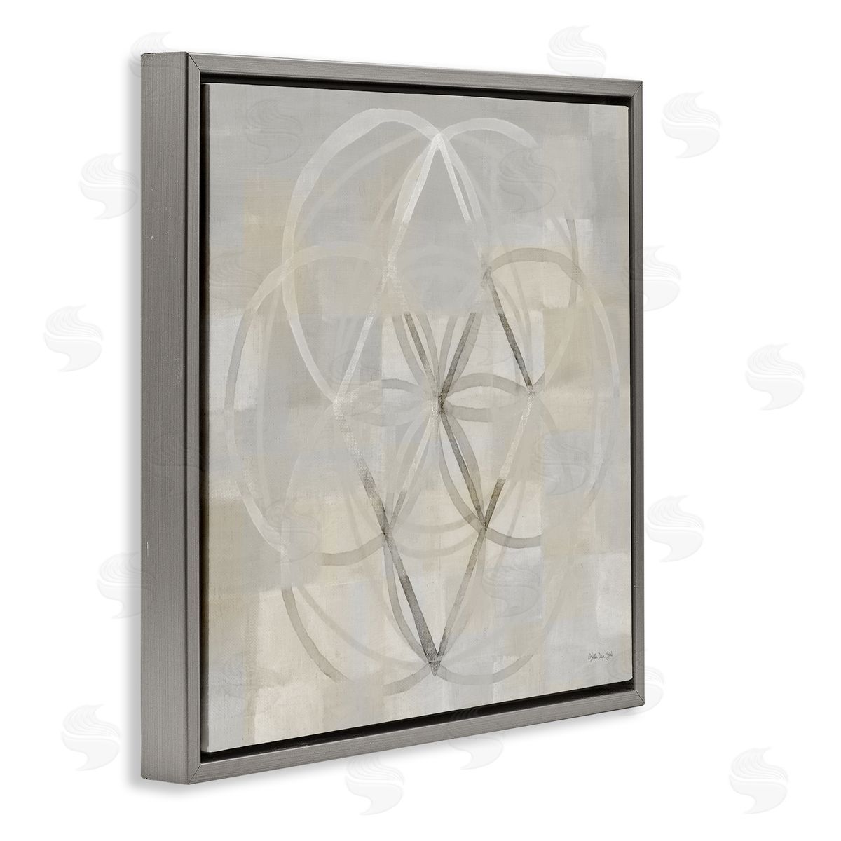 Stellar Design Studio Circular Fractal Abstract Neutral Tones Patterned Squares Gray Floating Frame Canvas Wall Art Print