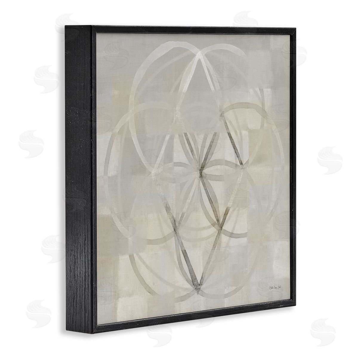 Stellar Design Studio Circular Fractal Abstract Neutral Tones Patterned Squares Black Framed Glicee Wall Art Print