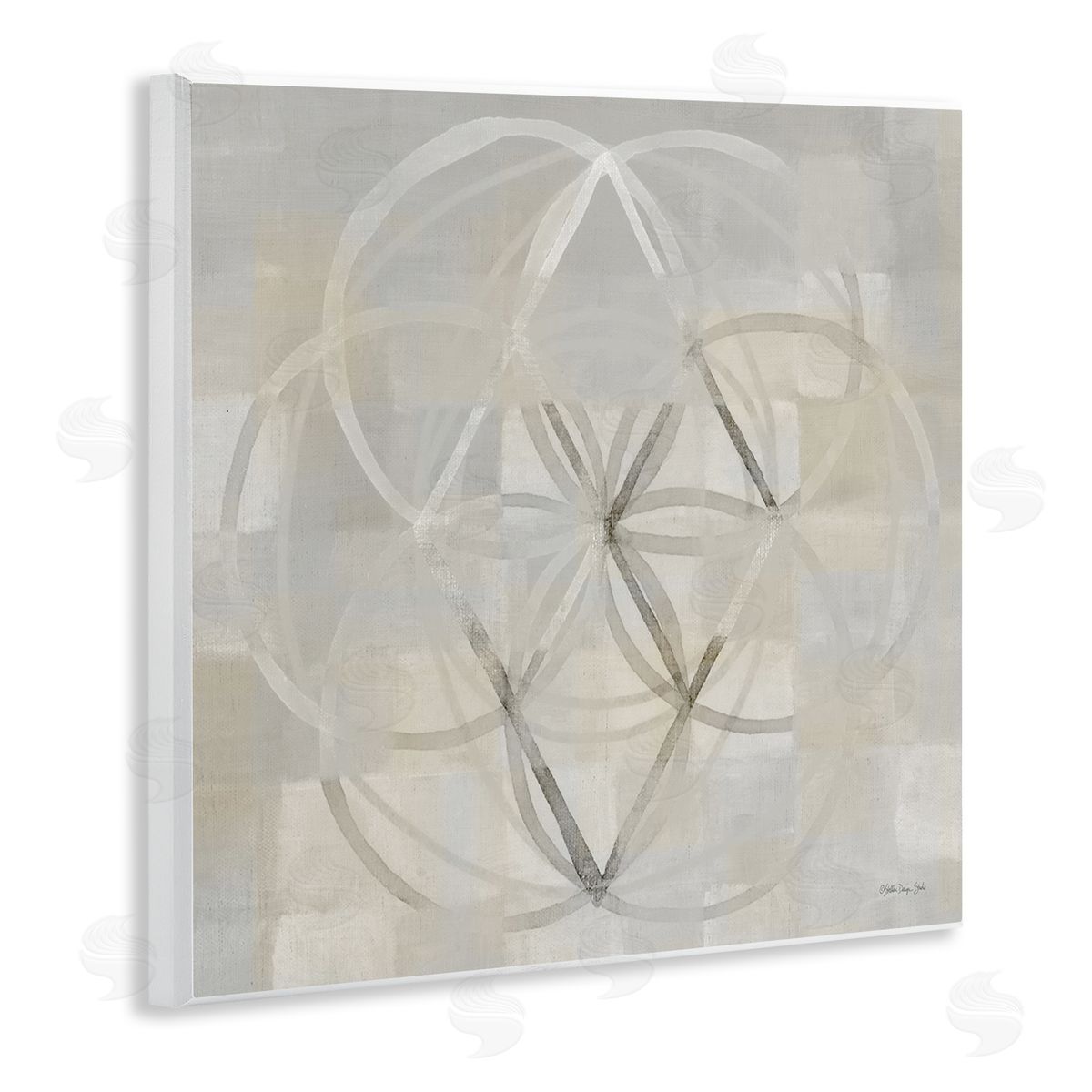 Stellar Design Studio Circular Fractal Abstract Neutral Tones Patterned Squares Wooden Wall Plaque Art Print