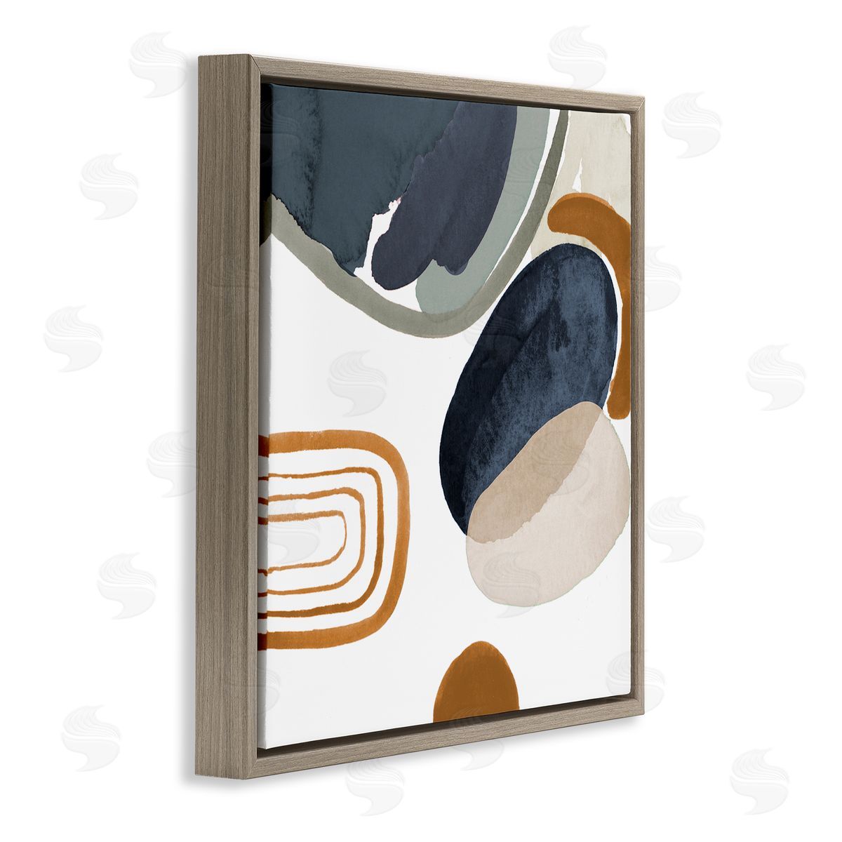 Lanie Loreth Abstract Rounded Shapes Striped Pattern Watercolor Detail Brown Floating Frame Canvas Wall Art Print