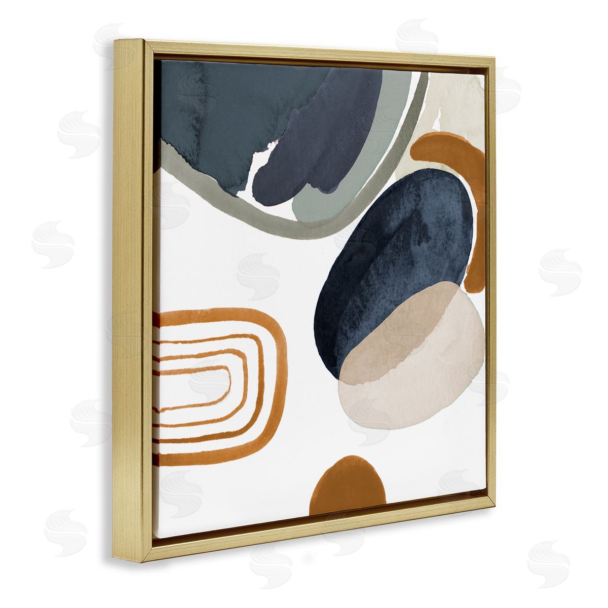 Lanie Loreth Abstract Rounded Shapes Striped Pattern Watercolor Detail Gold Floating Frame Canvas Wall Art Print