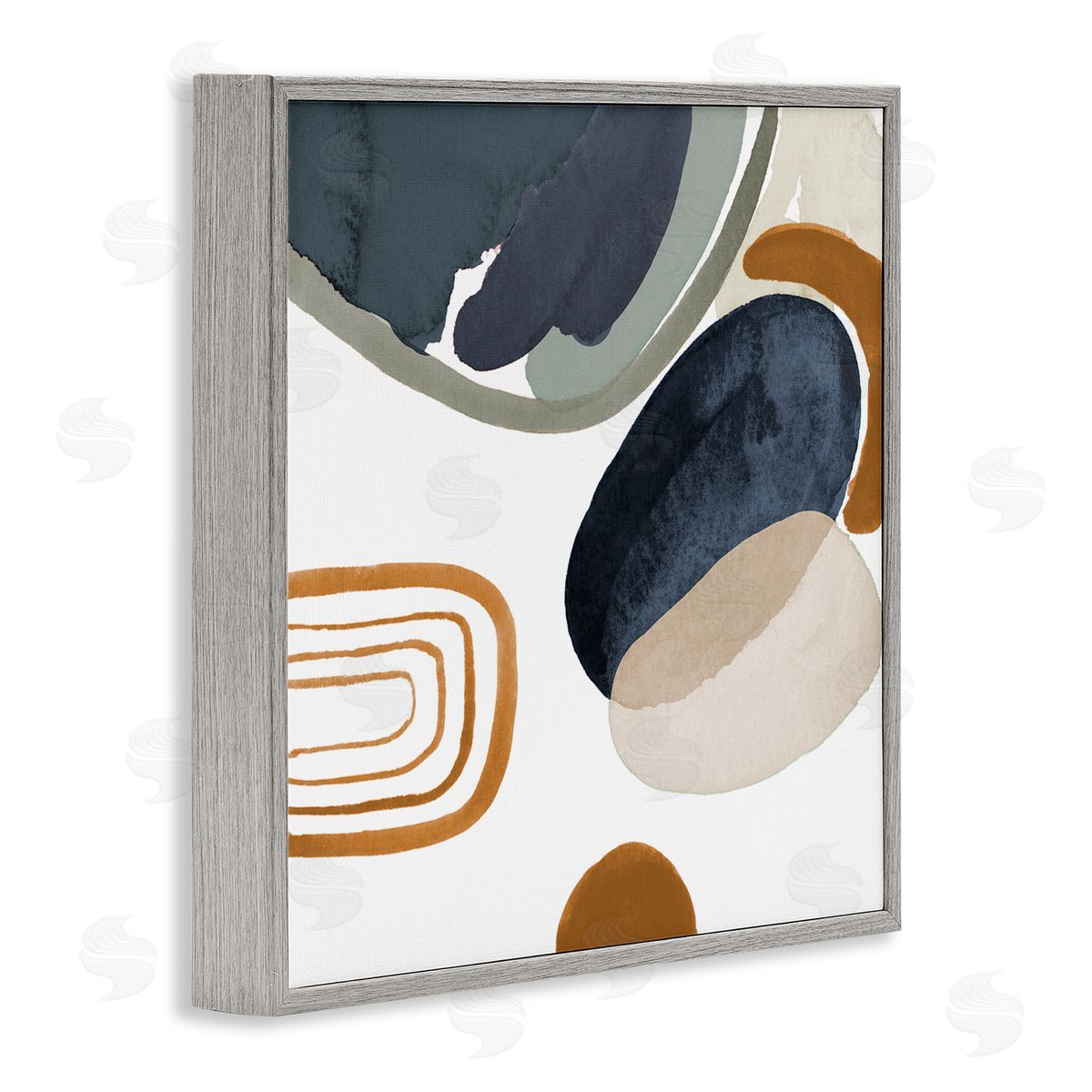 Lanie Loreth Abstract Rounded Shapes Striped Pattern Watercolor Detail Gray Framed Glicee Wall Art Print
