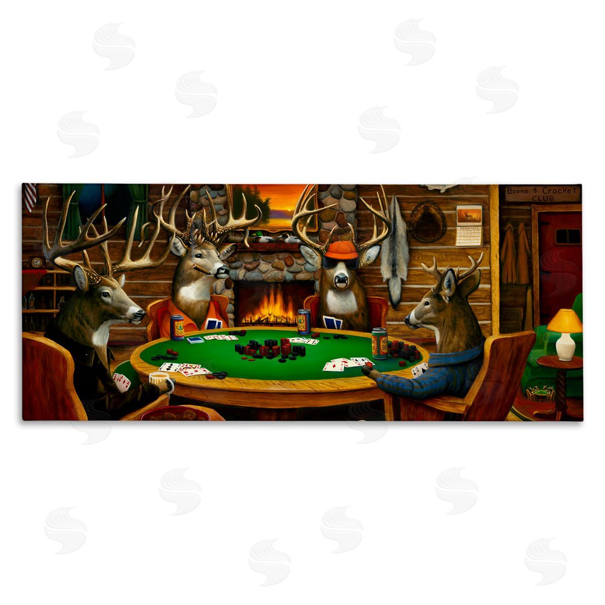 Deer Playing Poker in Lodge Canvas Wall Art, Home Decor by Leo Stans