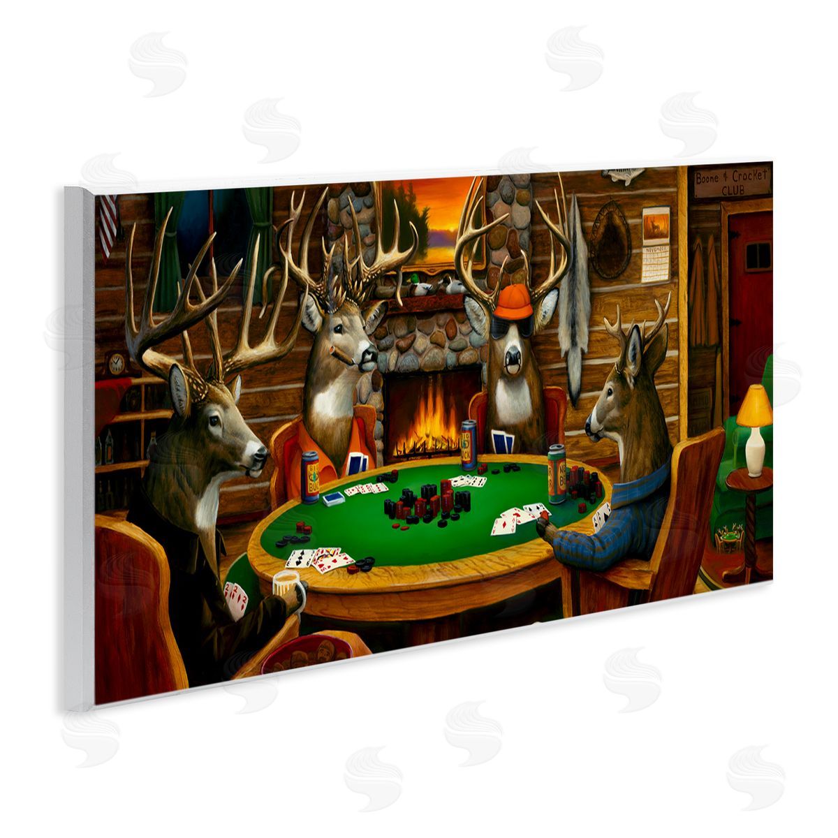 Deer Playing Poker in Lodge Wood Plaque Wall Art, Home Decor by Leo Stans