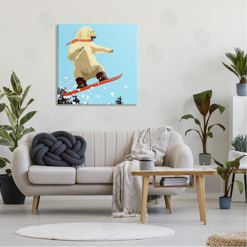 Noah Bay Polar Bear Snowboarding Catching Air Winter Sports Canvas Wall Art in Room