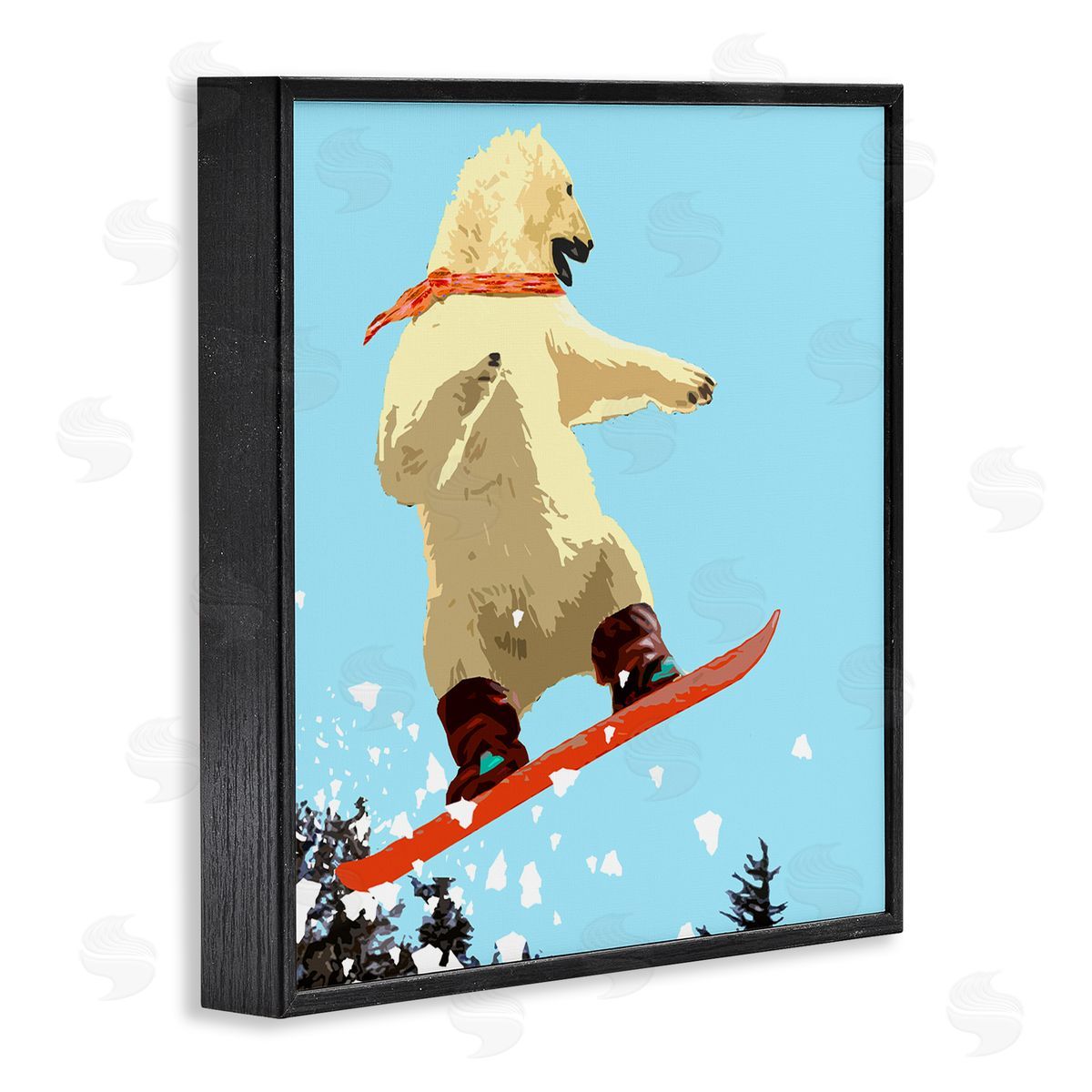Noah Bay Polar Bear Snowboarding Catching Air Winter Sports Black Framed Glicee Wall Art Print