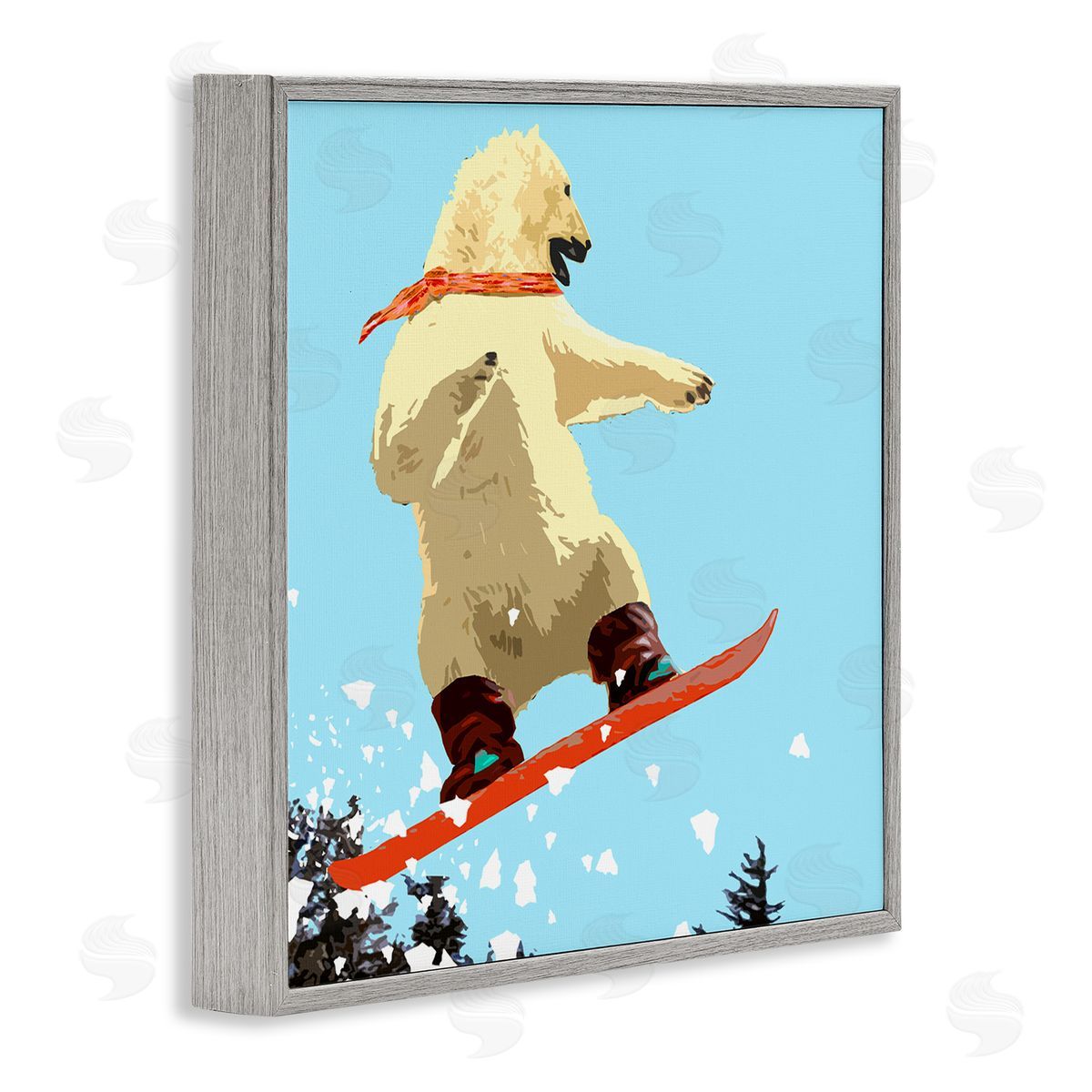 Noah Bay Polar Bear Snowboarding Catching Air Winter Sports Gray Framed Glicee Wall Art Print