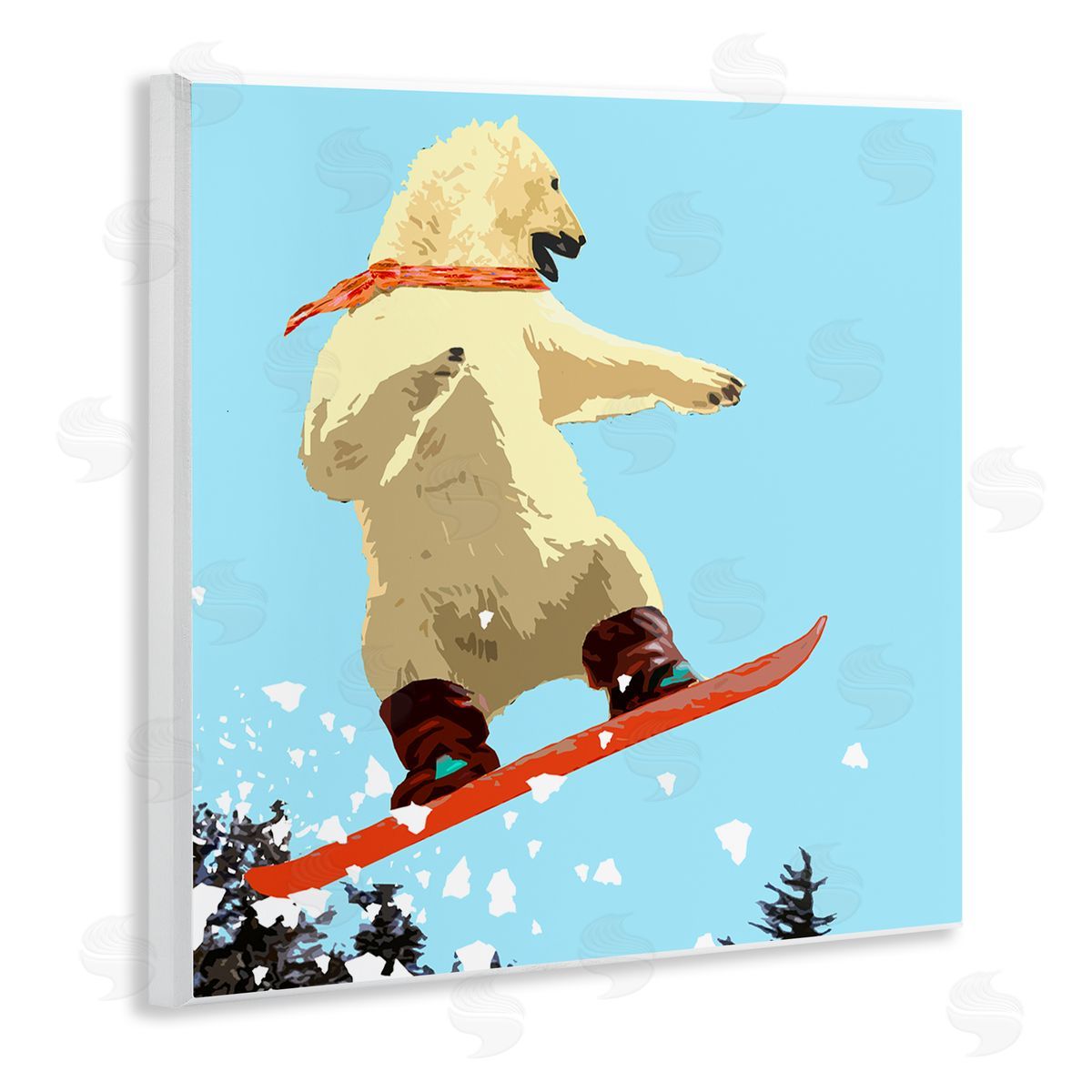 Noah Bay Polar Bear Snowboarding Catching Air Winter Sports Wooden Wall Plaque Art Print