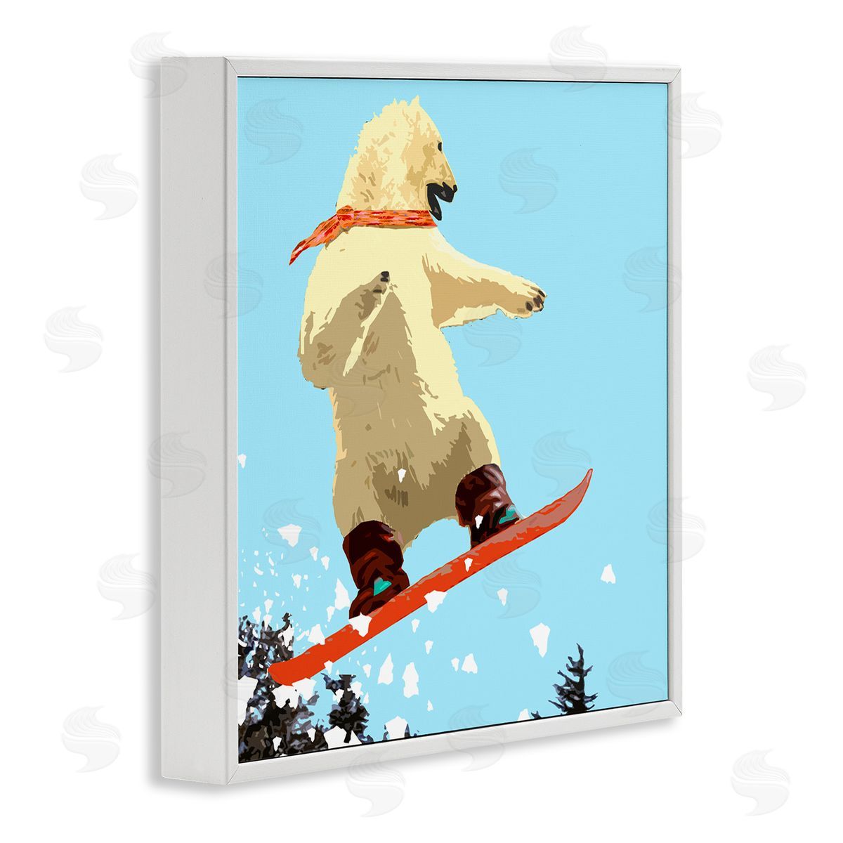 Noah Bay Polar Bear Snowboarding Catching Air Winter Sports White Framed Glicee Wall Art Print