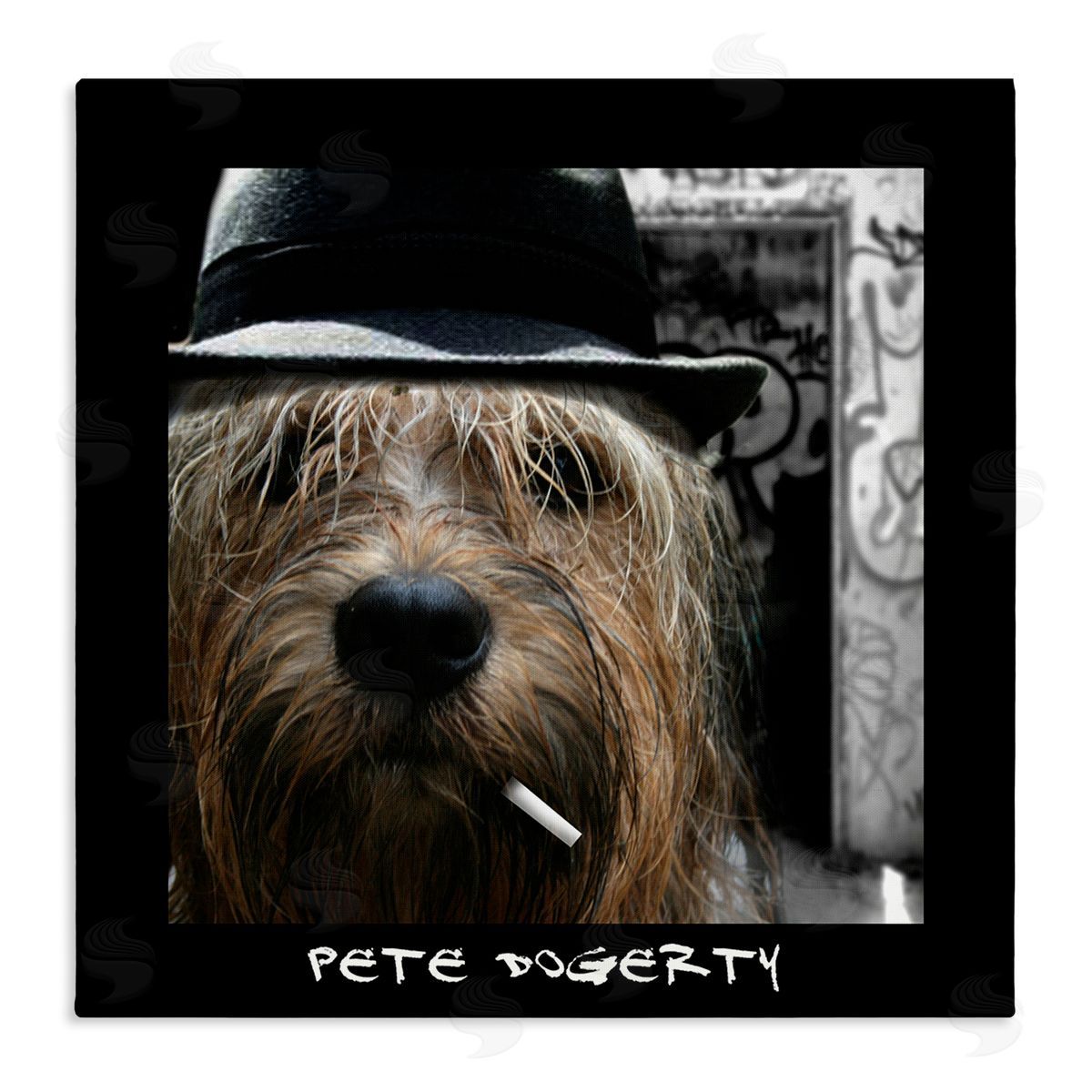 Noah Bay Pete Dogerty Humorous Musician Hat Cigarette Dog Stretched Canvas Wall Art Print