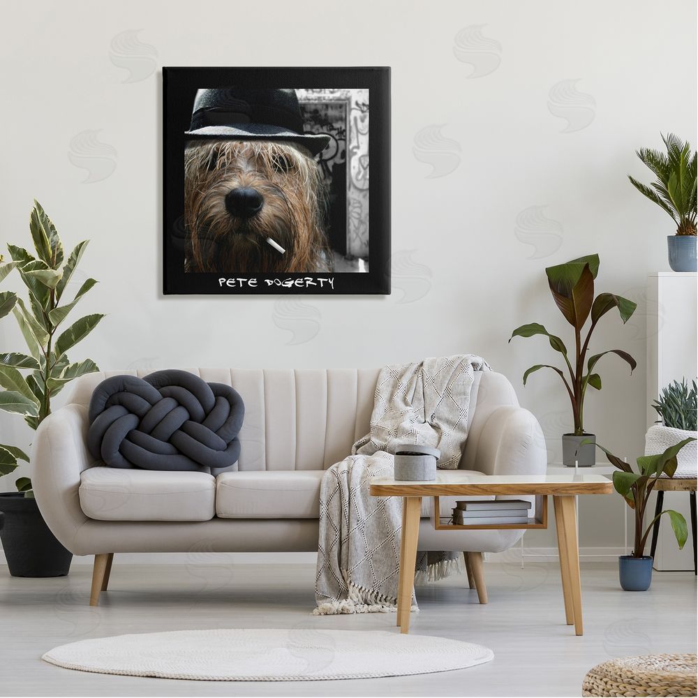 Noah Bay Pete Dogerty Humorous Musician Hat Cigarette Dog Canvas Wall Art in Room