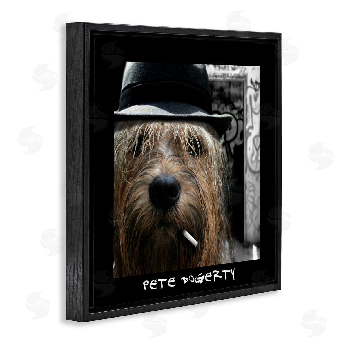 Noah Bay Pete Dogerty Humorous Musician Hat Cigarette Dog Black Floating Frame Canvas Wall Art Print