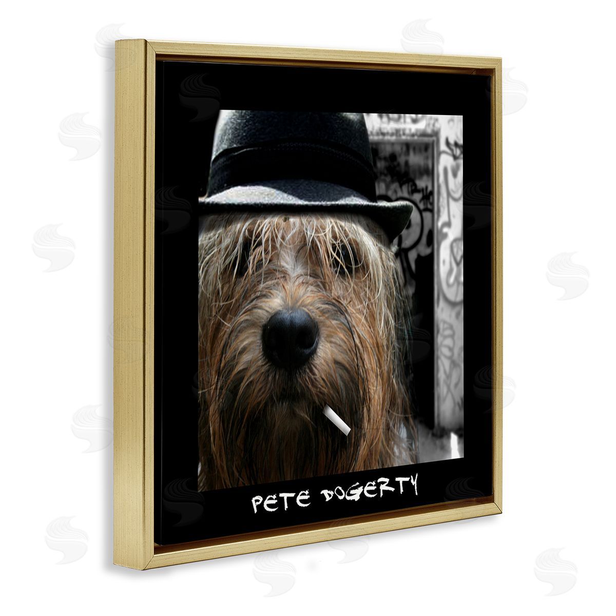 Noah Bay Pete Dogerty Humorous Musician Hat Cigarette Dog Gold Floating Frame Canvas Wall Art Print