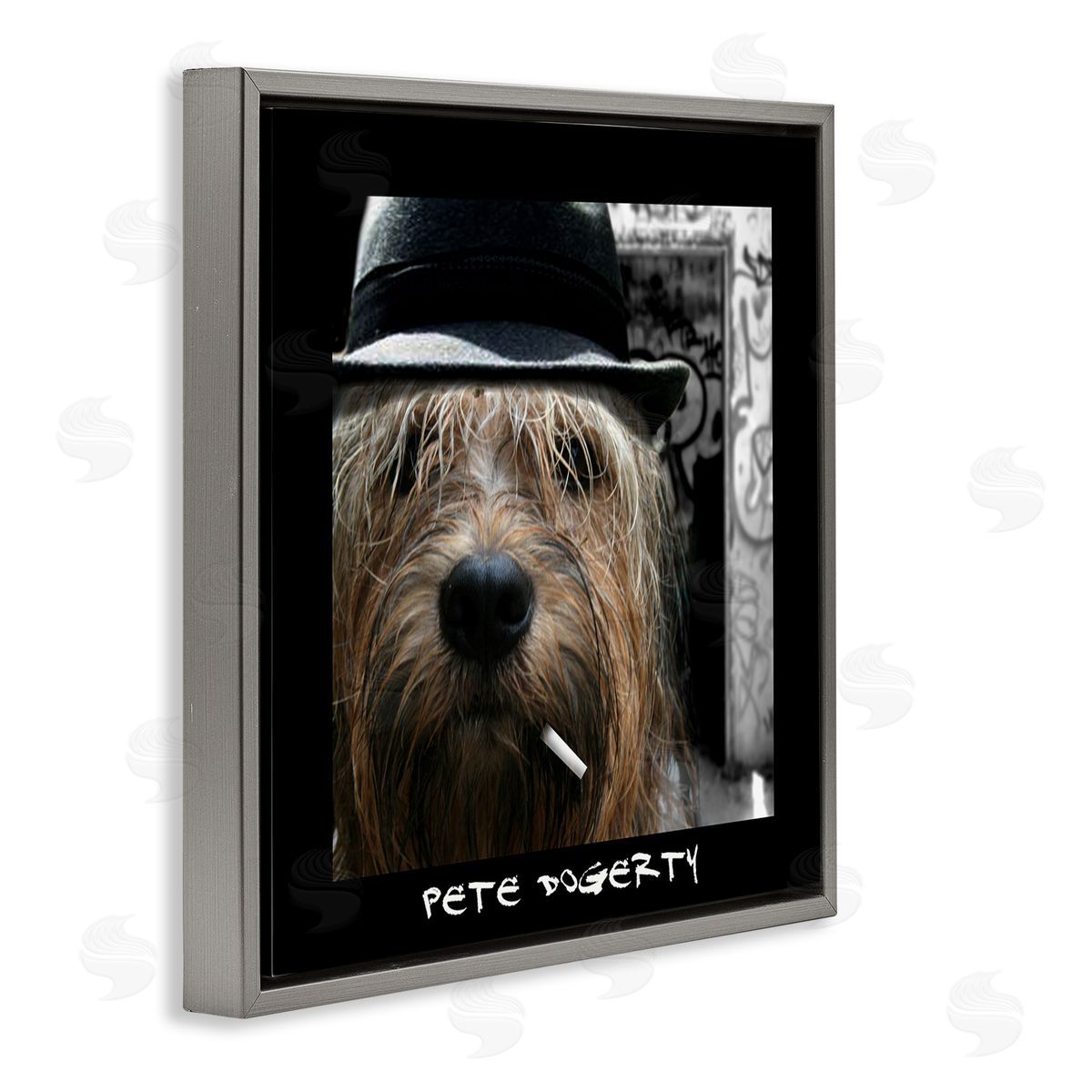 Noah Bay Pete Dogerty Humorous Musician Hat Cigarette Dog Gray Floating Frame Canvas Wall Art Print