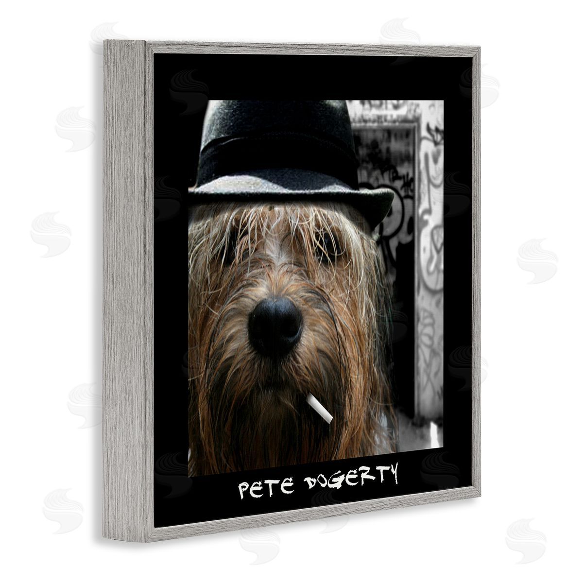 Noah Bay Pete Dogerty Humorous Musician Hat Cigarette Dog Gray Framed Glicee Wall Art Print