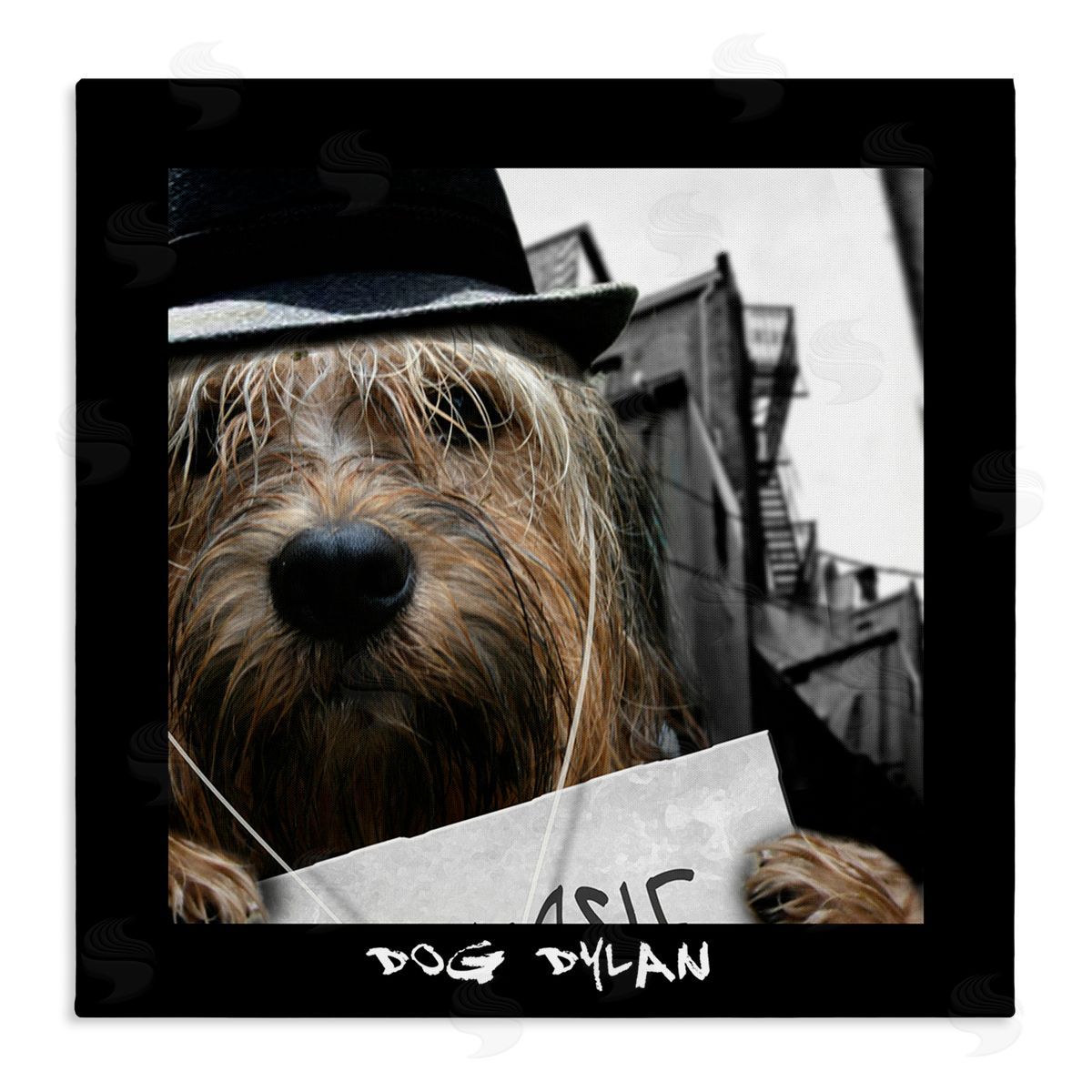 Noah Bay Dog Dylan Funny Musician Wearing Hat Cityscape Stretched Canvas Wall Art Print